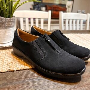 Natural Soul Luxe Black Suede‎ Leather Zip Up Comfort Loafers Shoes Womens 8M